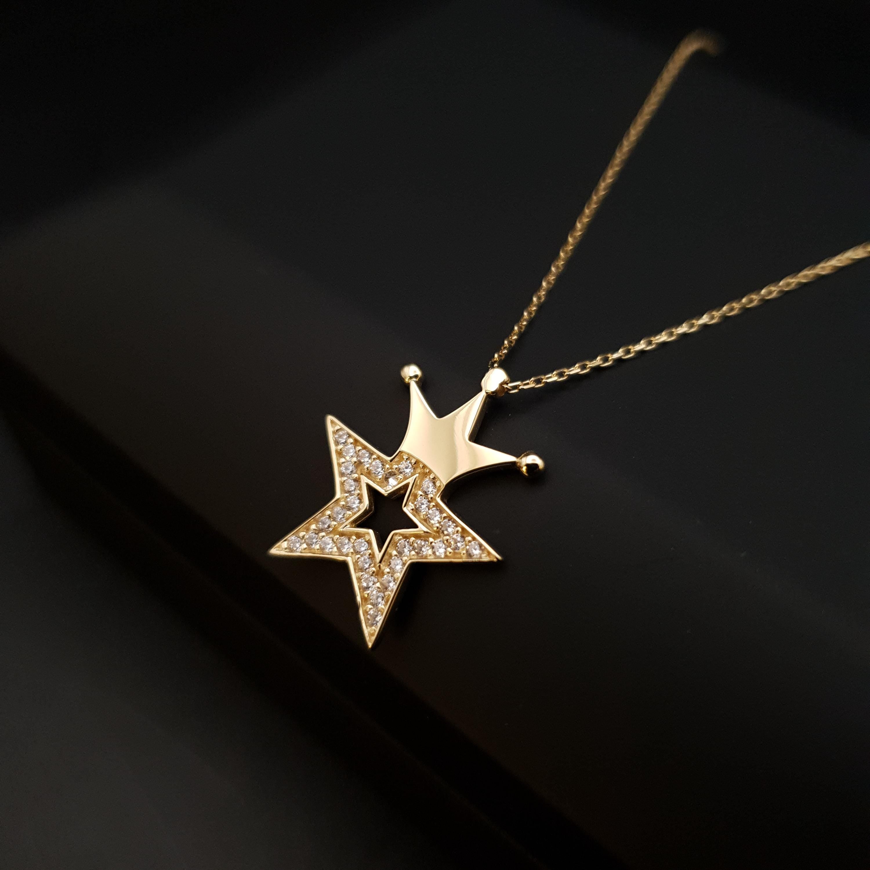 18K Gold Diamond Star Crown Necklace: King Star Pendant