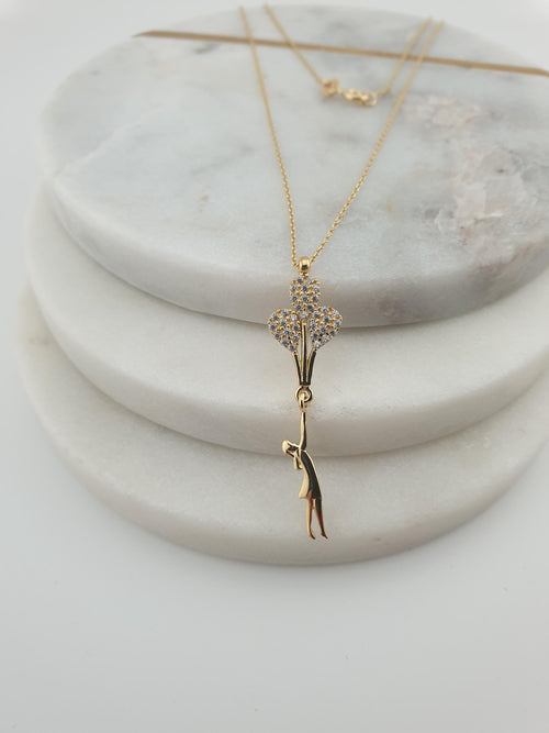 14K Gold Balloon Girl Necklace: Pearl Accent Pendant