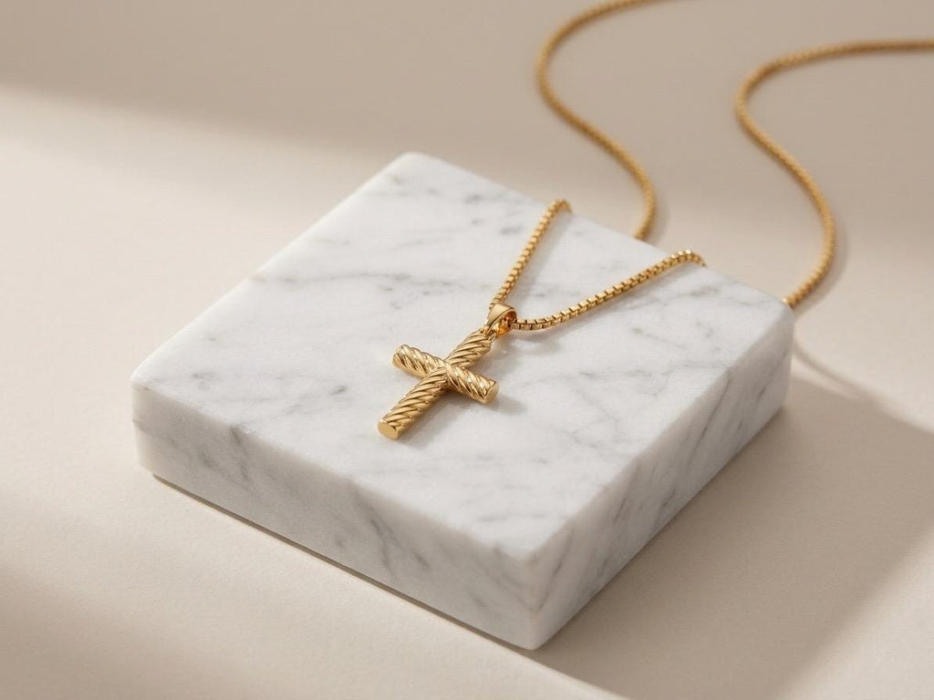 18k Real Gold Cross Necklace with 2mm Box Chain,Cross Pendant