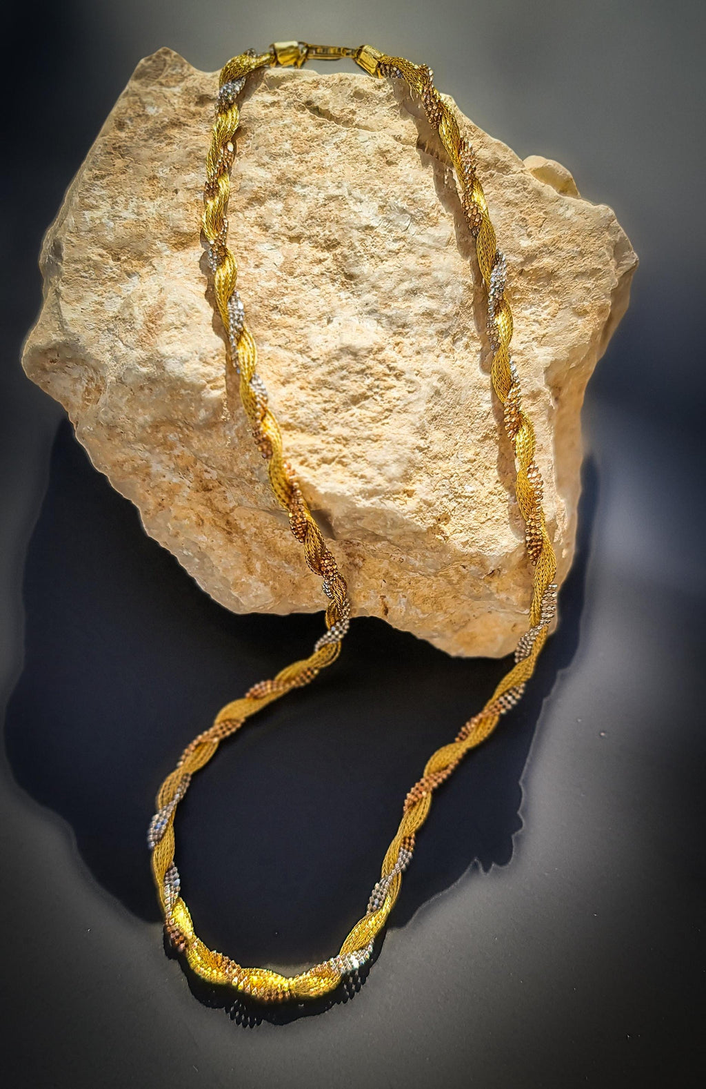 18K Gold Rope Chain 2 Color Necklace (White & Yellow) , 4mm