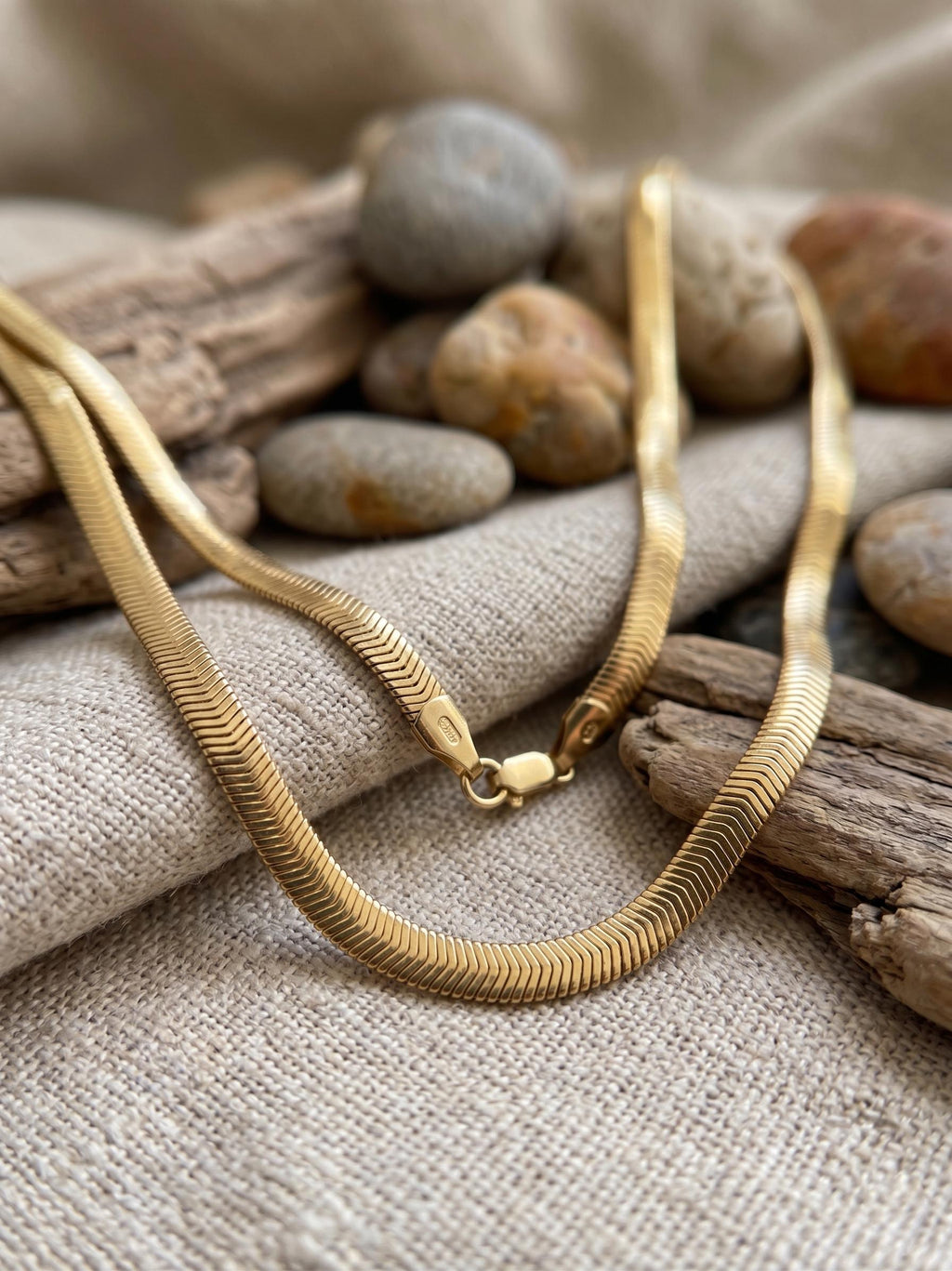 18K Real Gold Herringbone Snake Chain Necklace (4 mm)