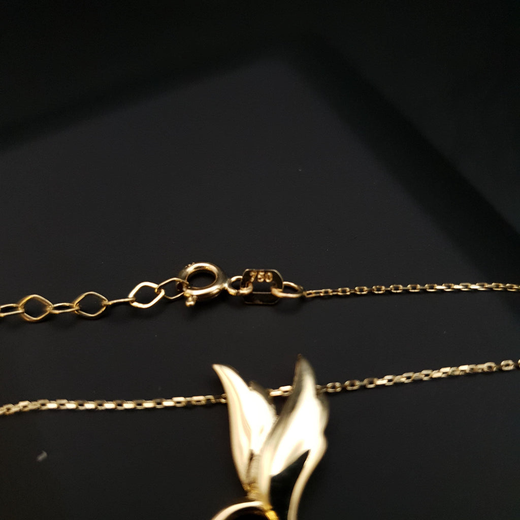 18K Gold Winged Heart Necklace with Diamond