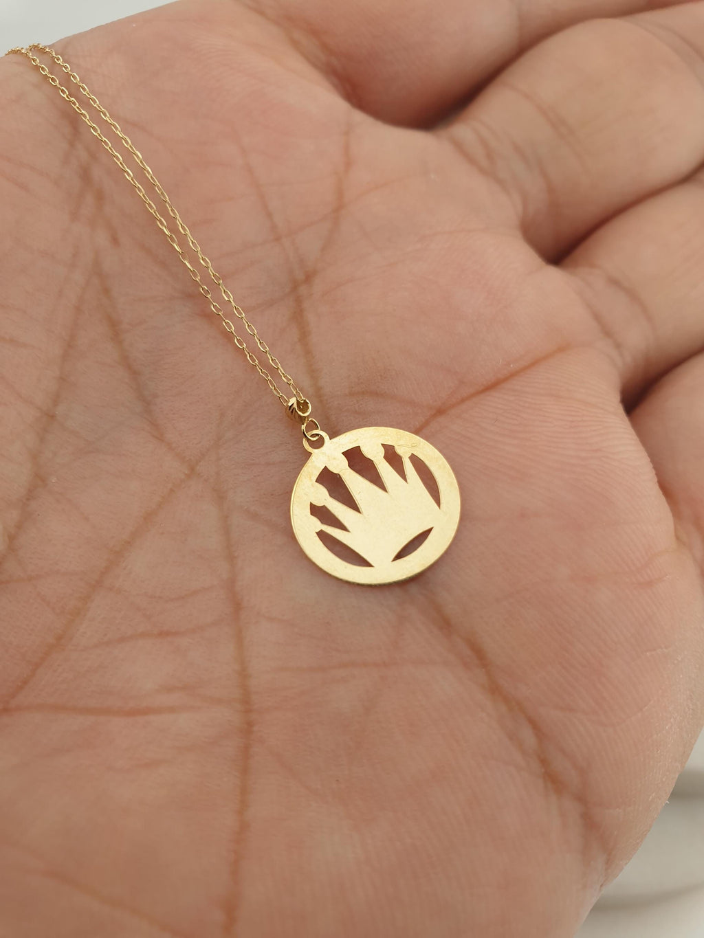 14K Gold Crown Pendant Necklace, Minimalist Charm