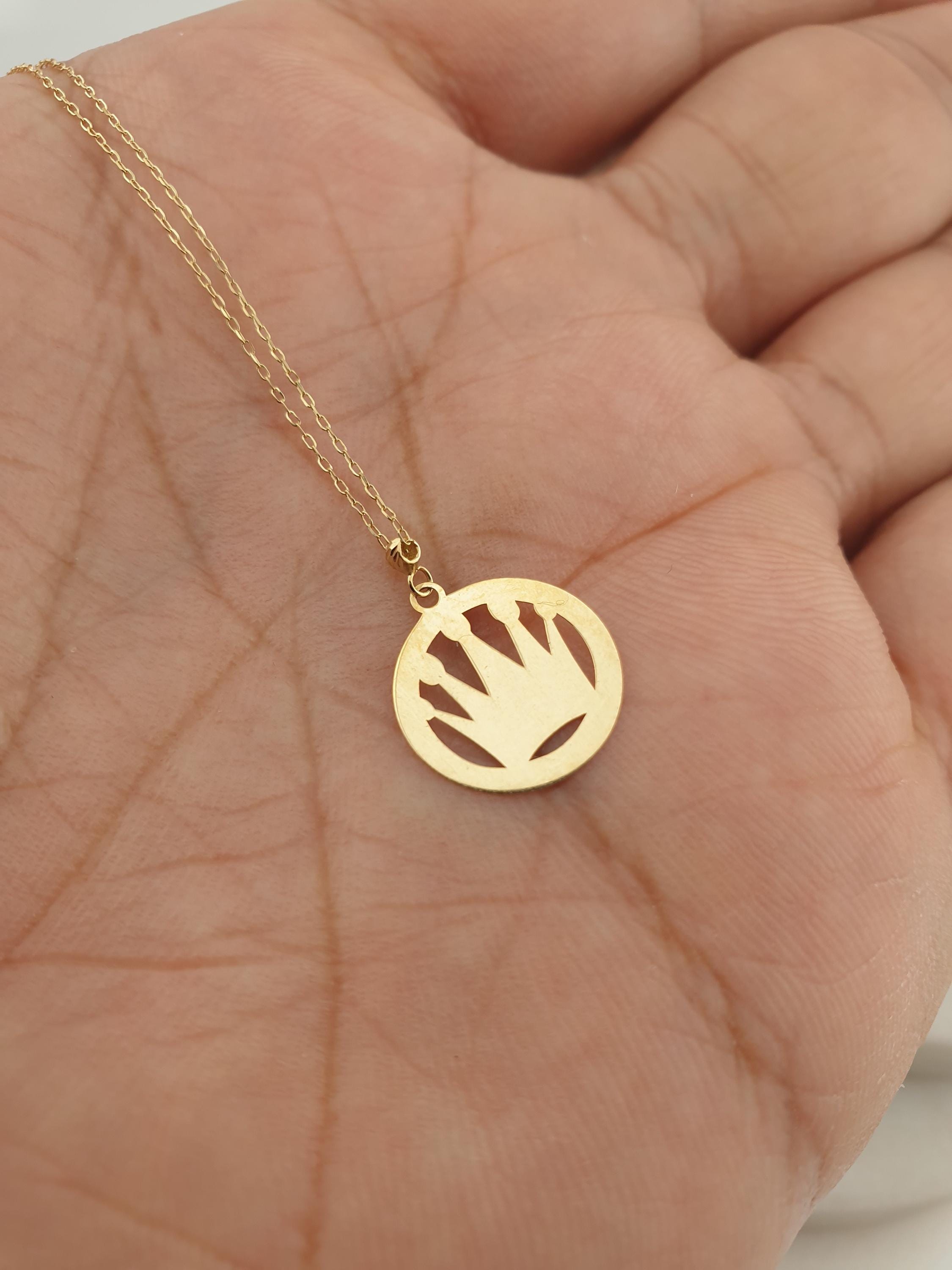 14K Gold Crown Pendant Necklace, Minimalist Charm
