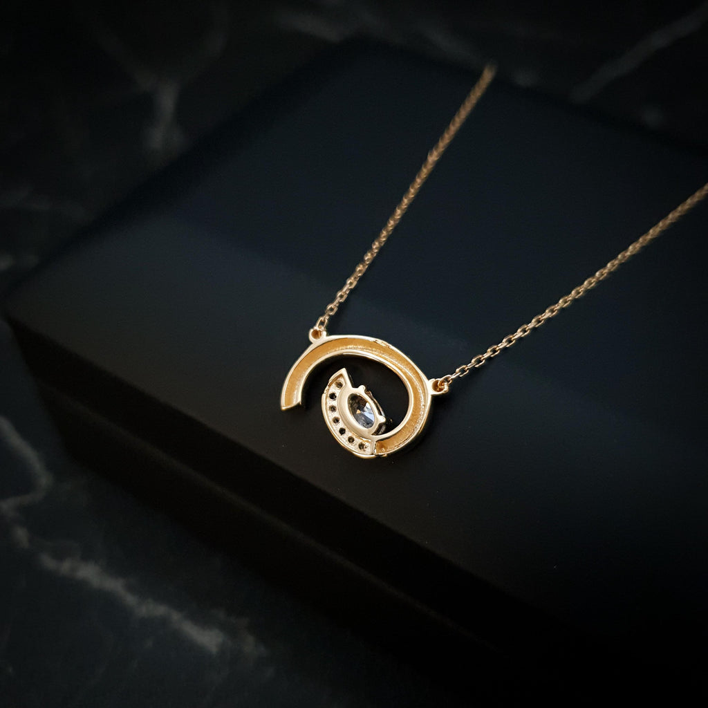 18K Gold Whirlpool Necklace, Forged Gold Pendant