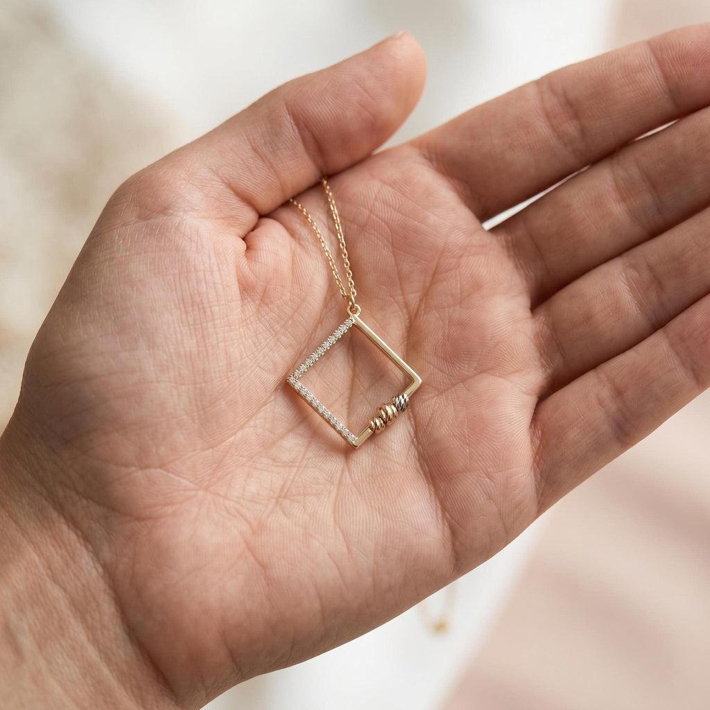 18k Gold Square Initial Necklace: Geometric Modern Design, Birthday Gift, Gift For her,
