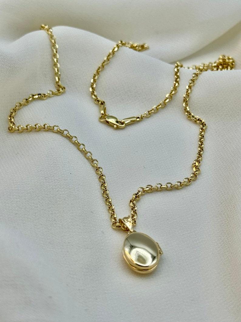 14k Real Gold Oval Locket Necklac,22 inch, Photo Memorial Pendant