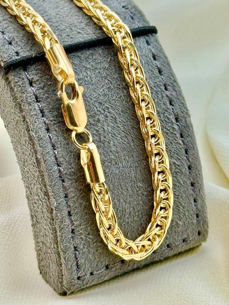14k Gold Franco Chain Necklace: 4mm Foxtail Diamond Cut, Unisex