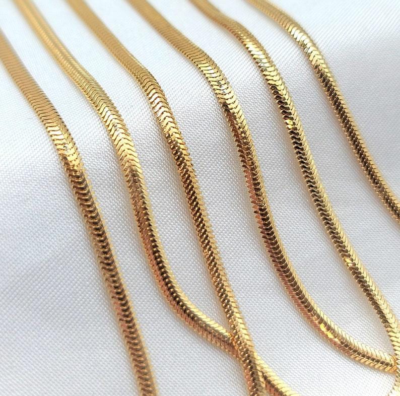 14K Real  Solid Gold Herringbone Snake Chain Necklace (3.5mm)