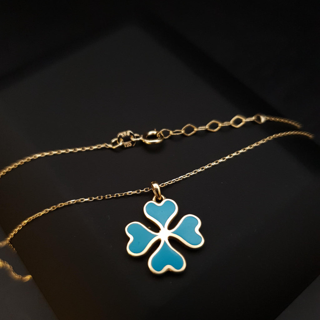18K Gold Four Leaf Clover Necklace: Lucky Charm Pendant