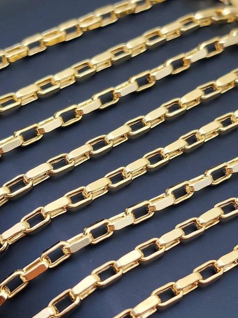 18k Gold Box Chain Necklace, 2.70mm Thickness, 18 Inch