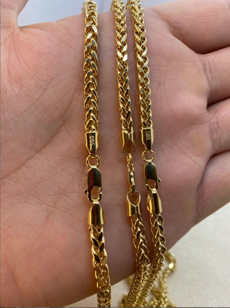 14K Real Gold  Franco Chain Necklace (4mm, 3mm), Unisex, Birthday gift, Foxtail Chain