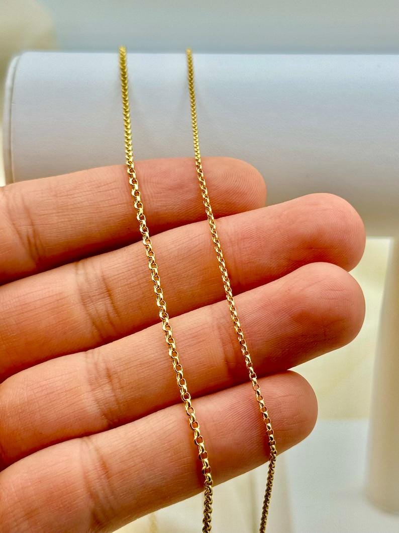 18k Gold Rolo Chain Necklace - 17.5 Inch - 2mm and 1.5mm Thickness