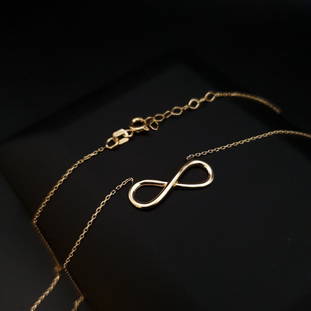 18K Solid Gold Infinity Necklace: Modern Eternity Pendant