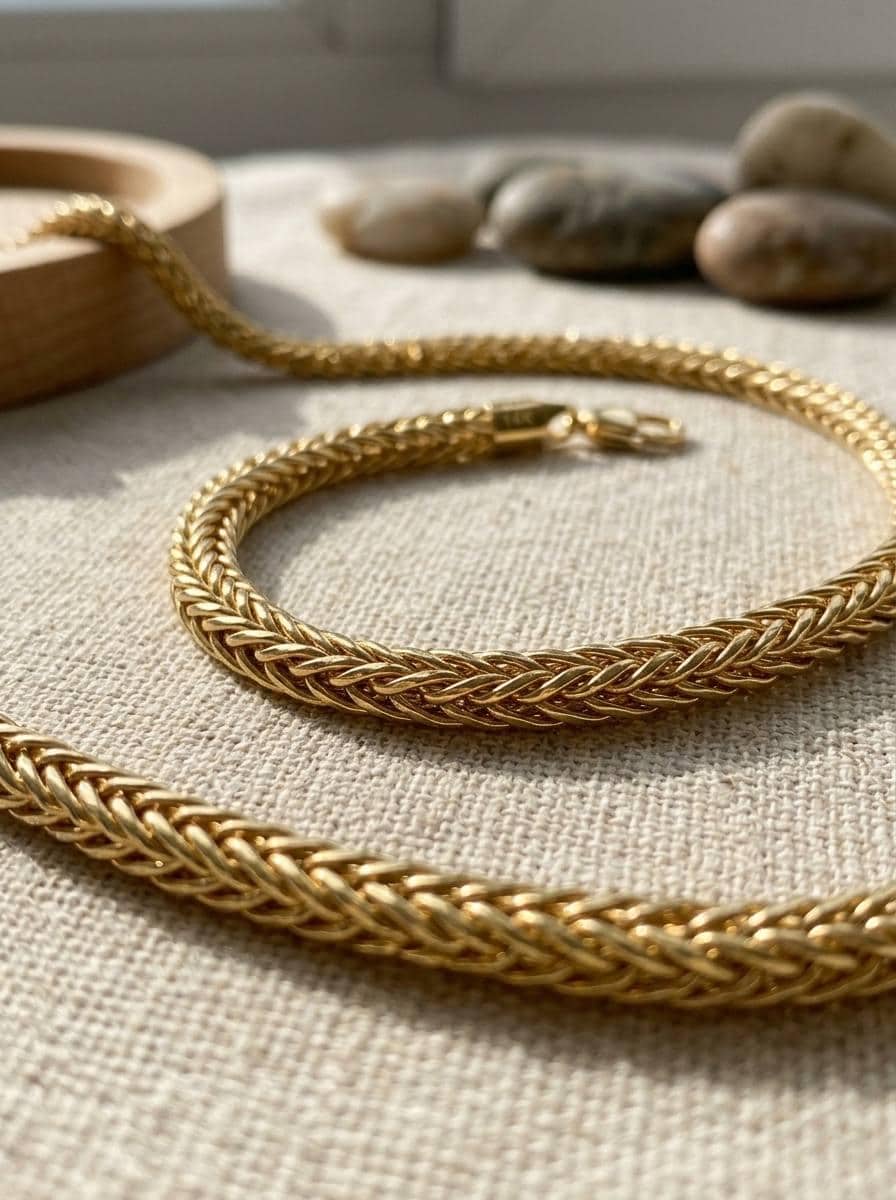 18k Real Gold Franco Chain Necklace , 2.2MM Thickness , Foxtail Chain