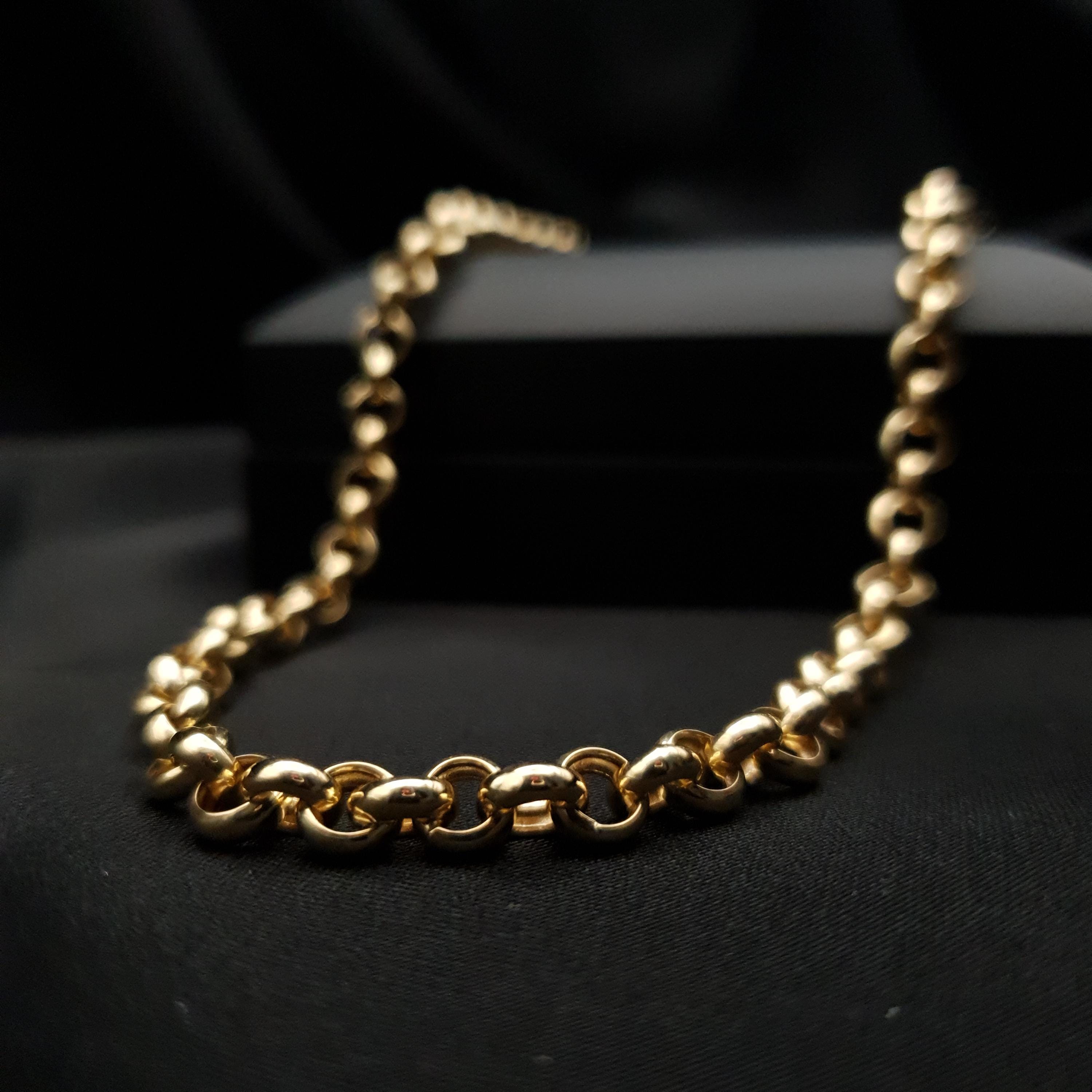 14k Real Gold Rolo Chain Necklace: 7mm or 6mm Unisex