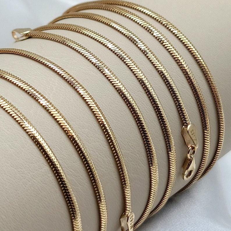 18k Solid Gold Herringbone Snake Chain Necklace , 2.6mm Thickness