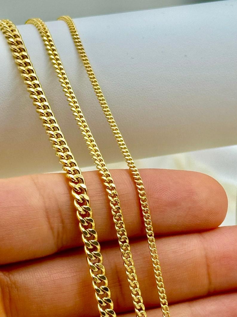 14k Gold Curb Chain Necklace, Thickness: 2mm, 3mm, 4mm, Unisex, Birthday gift
