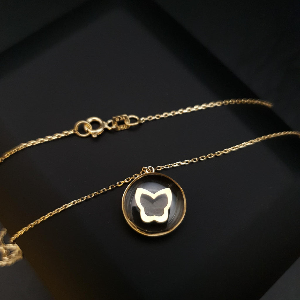 18K Gold Butterfly Epoxy Pendant Necklace - Floating Charm