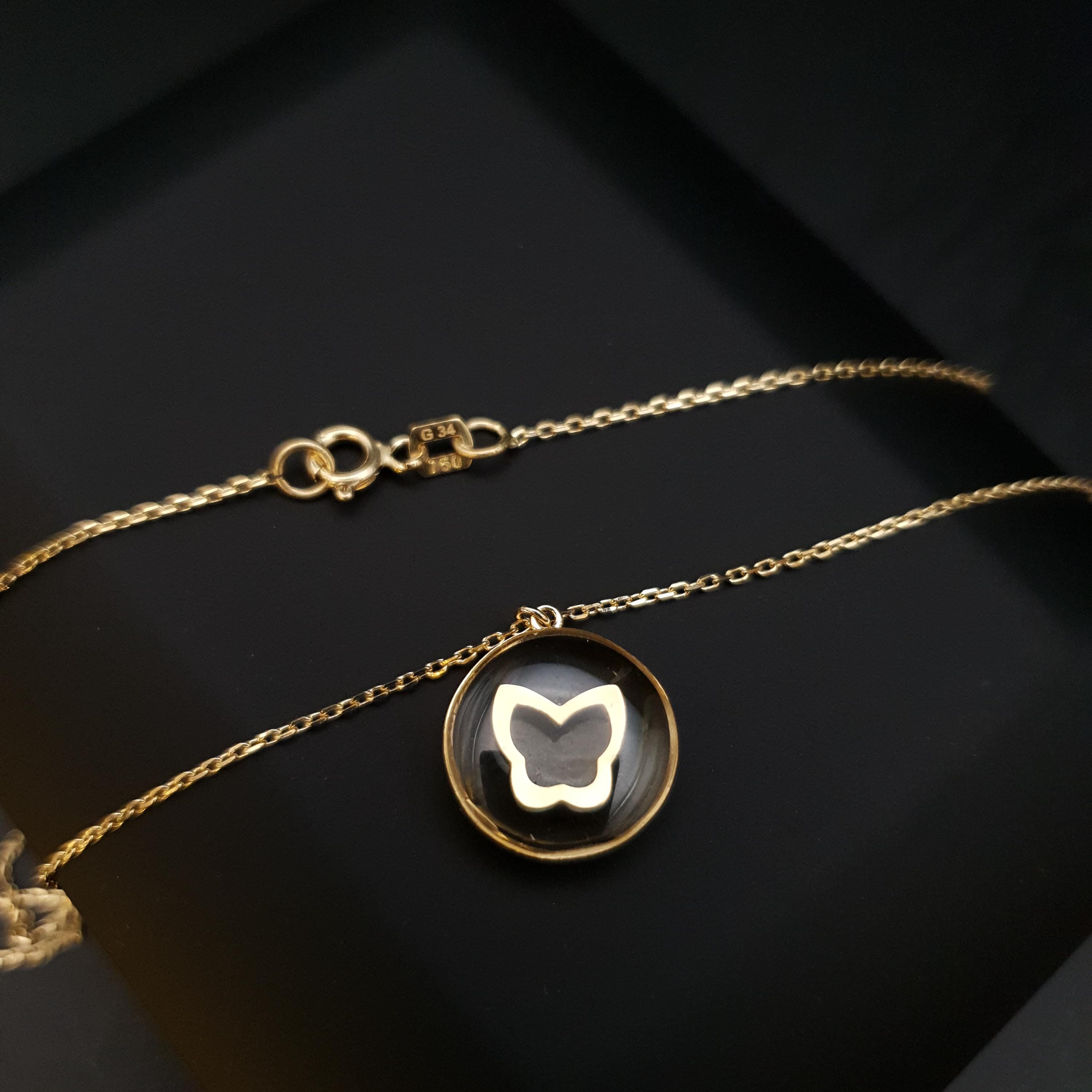 18K Gold Butterfly Epoxy Pendant Necklace - Floating Charm