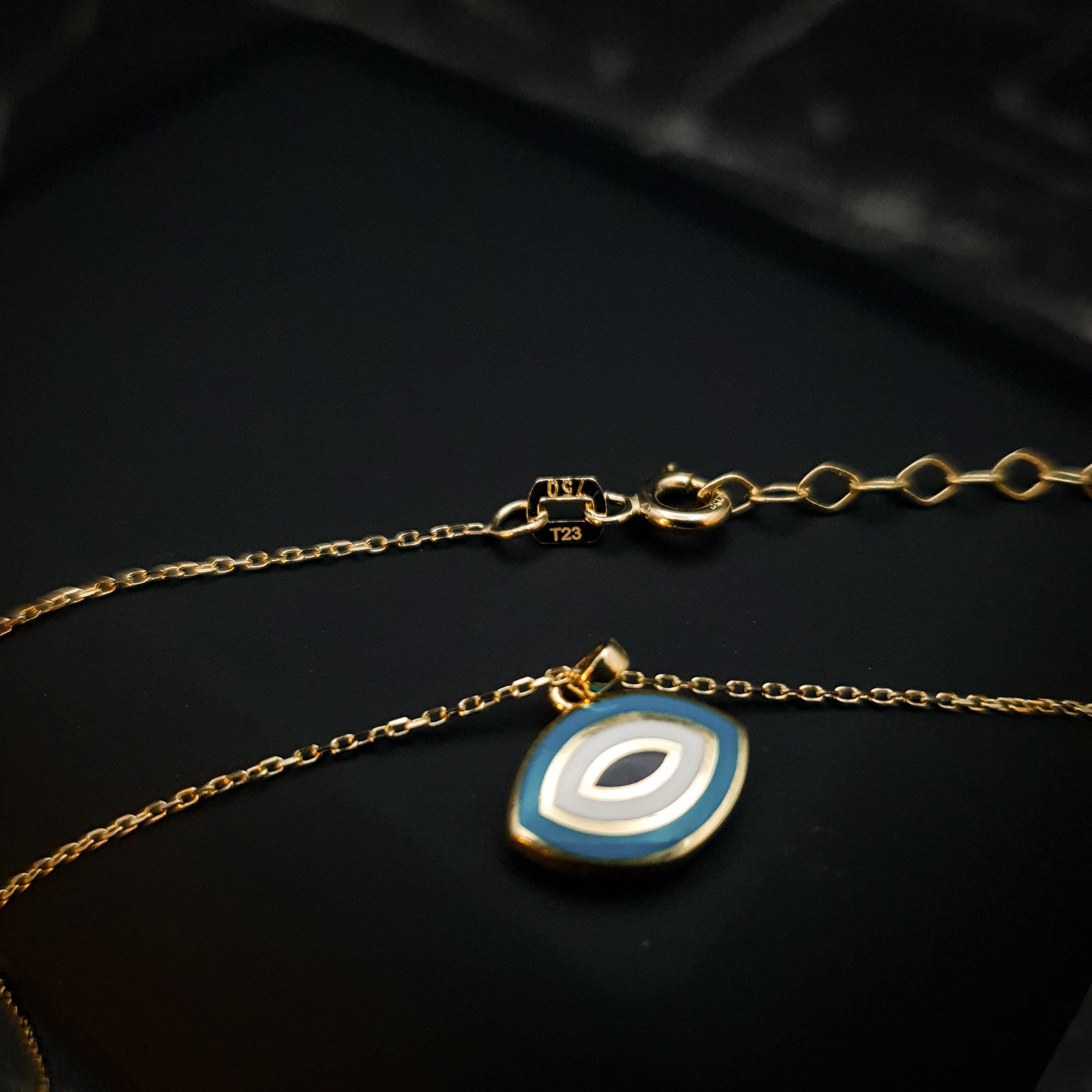18K Gold Evil Eye Necklace: Two-Sided Amulet Pendant