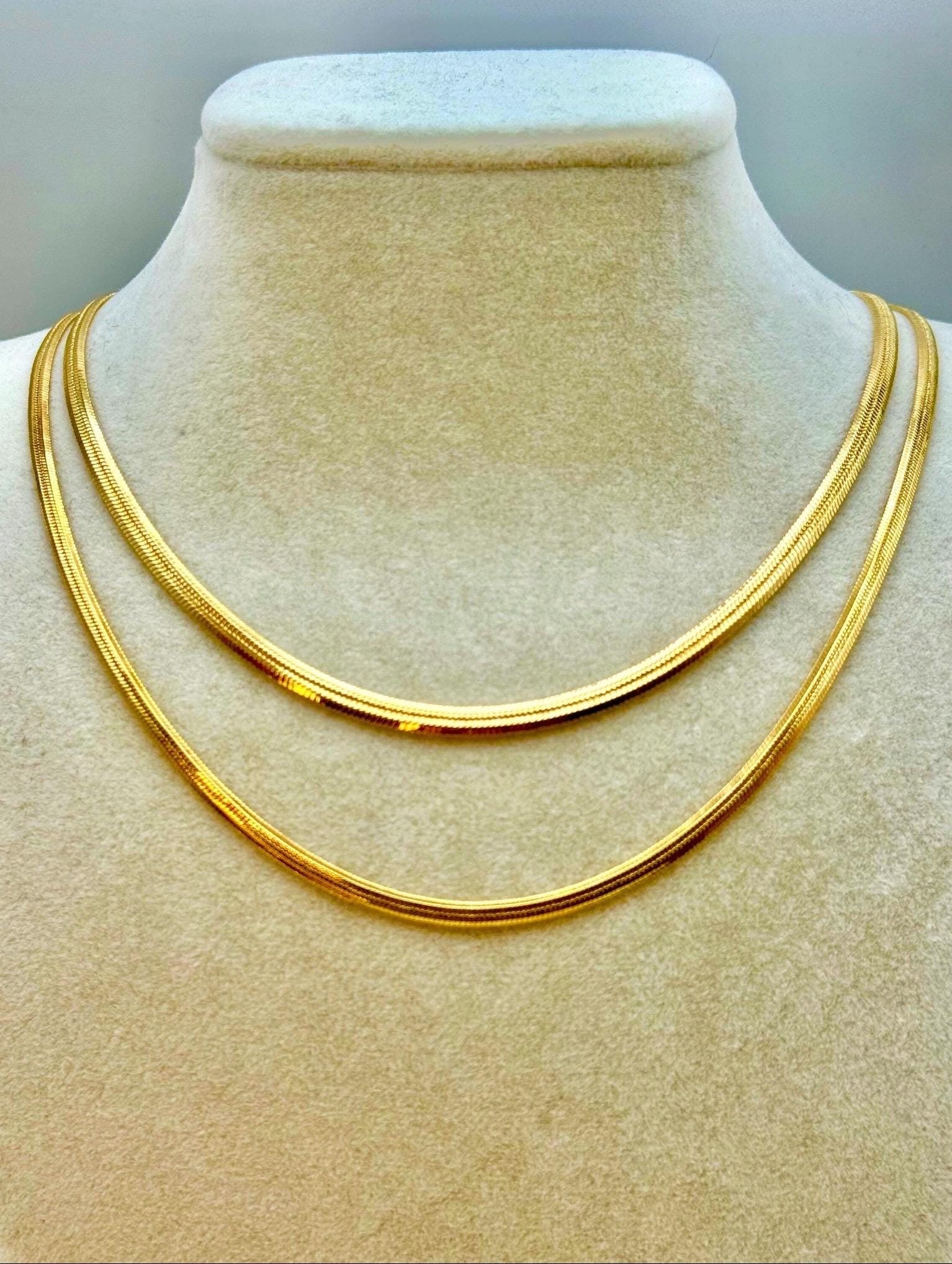 14k Real Gold Herringbone Snake Chain Necklace. (3.5MM)