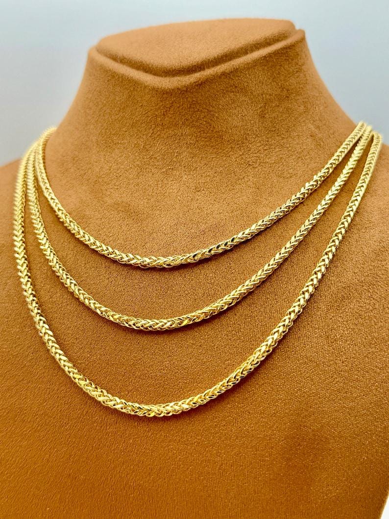 18k Real Gold Franco Chain Necklace , 2.5 - 3MM Thickness , Foxtail Chain