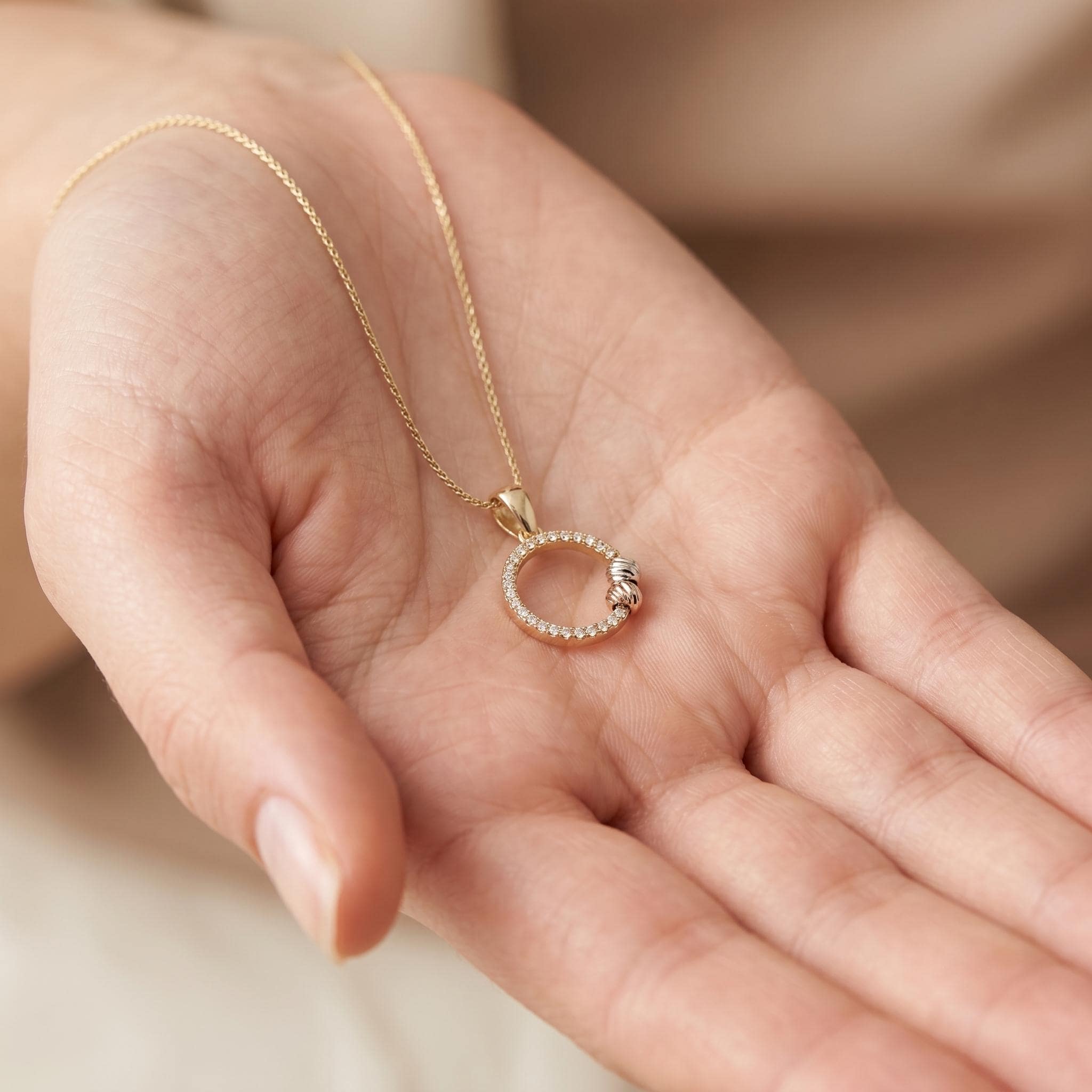14K Gold Ring Pendant Necklace: Modern Circle Charm