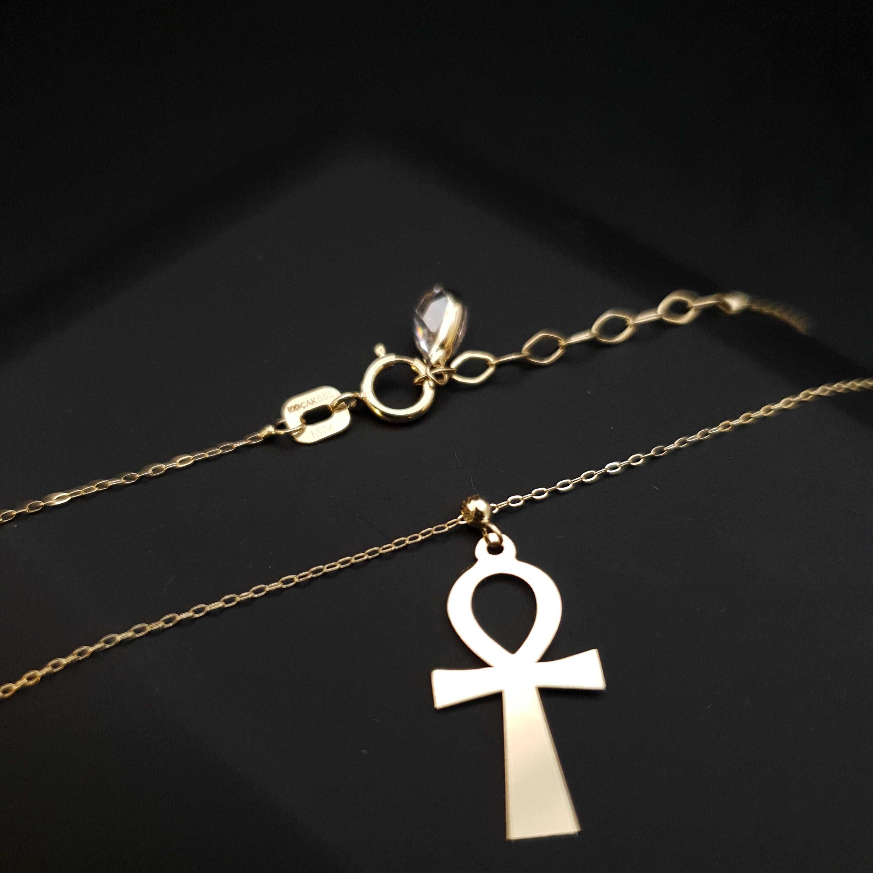 14K Gold Ankh Cross Pendant Necklace
