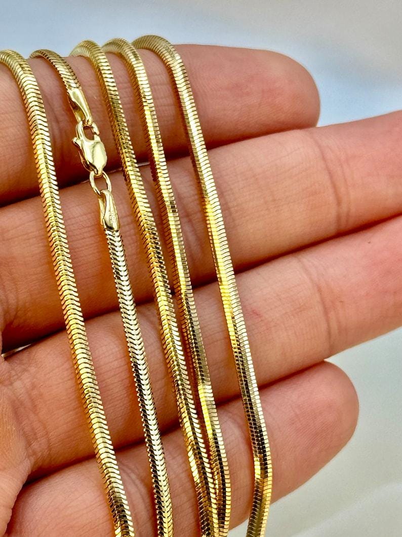 18k Solid Gold Herringbone Snake Chain Necklace , 2.6mm Thickness