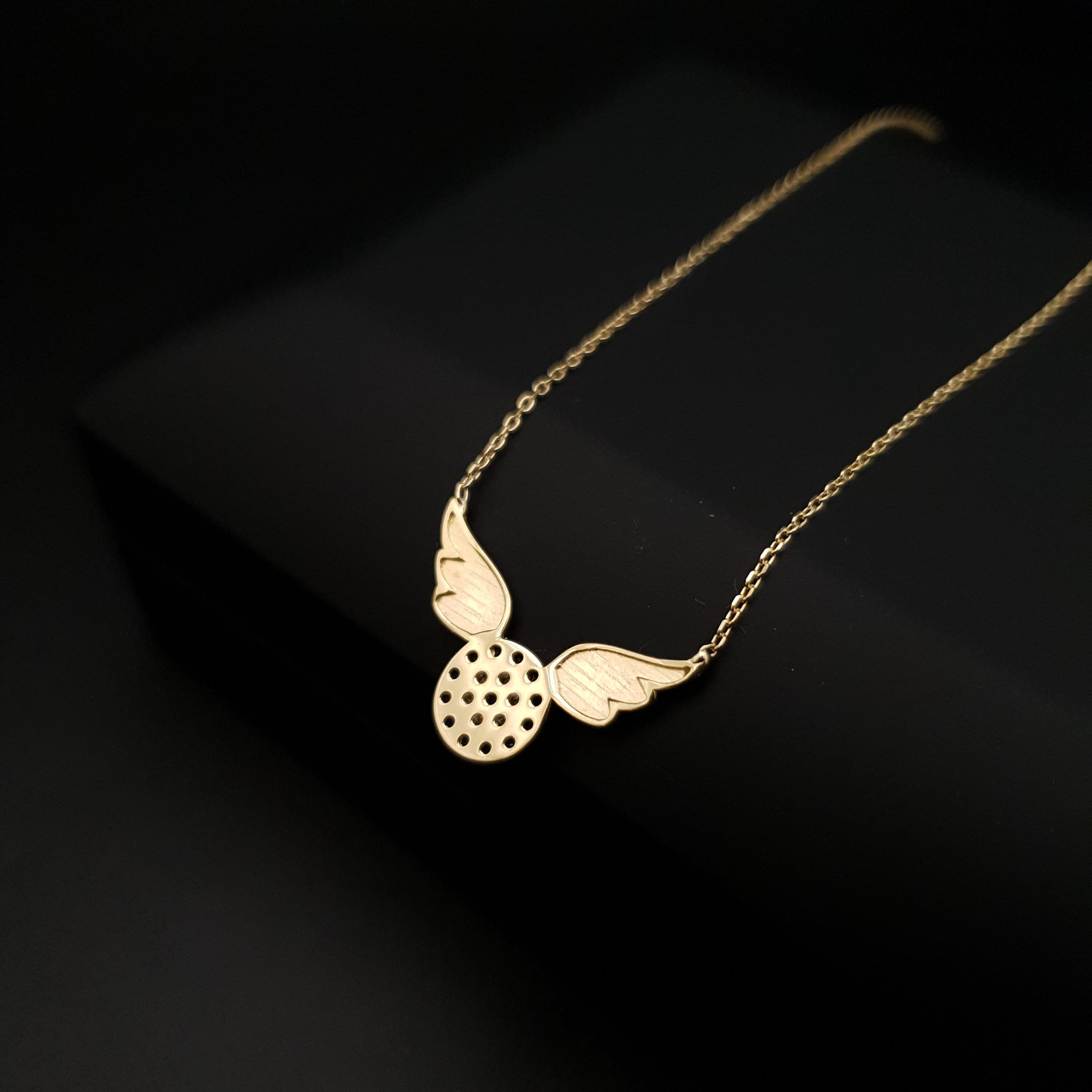 18k Gold Devil Eye Necklace with Wings
