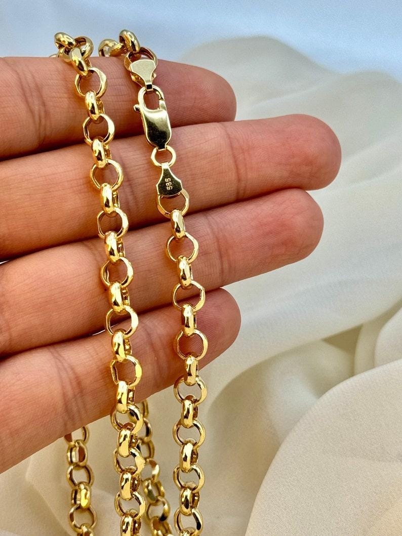 14k Real Gold Rolo Chain Necklace: 7mm or 6mm Unisex