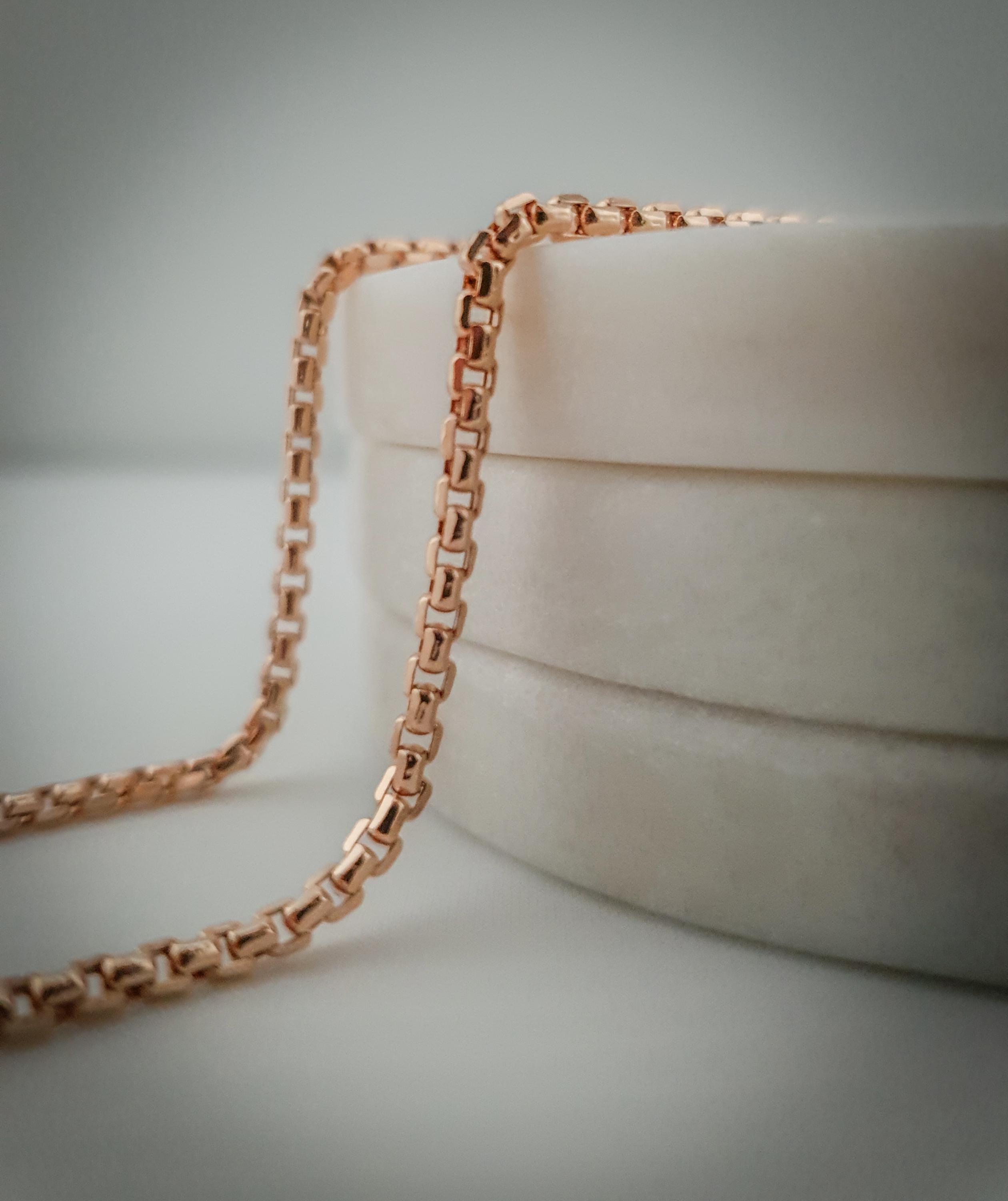 14K Gold Rose Box Chain, Necklace, 24 inch length and 2.6mm thickness,