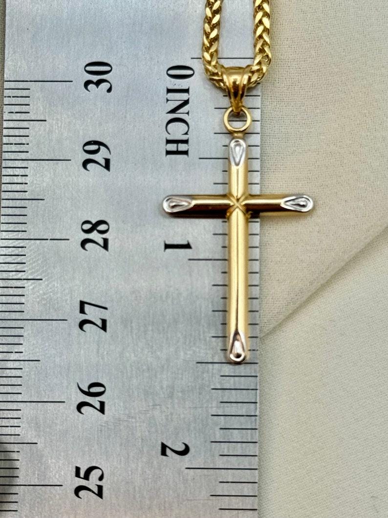 18k Gold Cross Necklace: Foxtail Chain 2mm, Gift Box