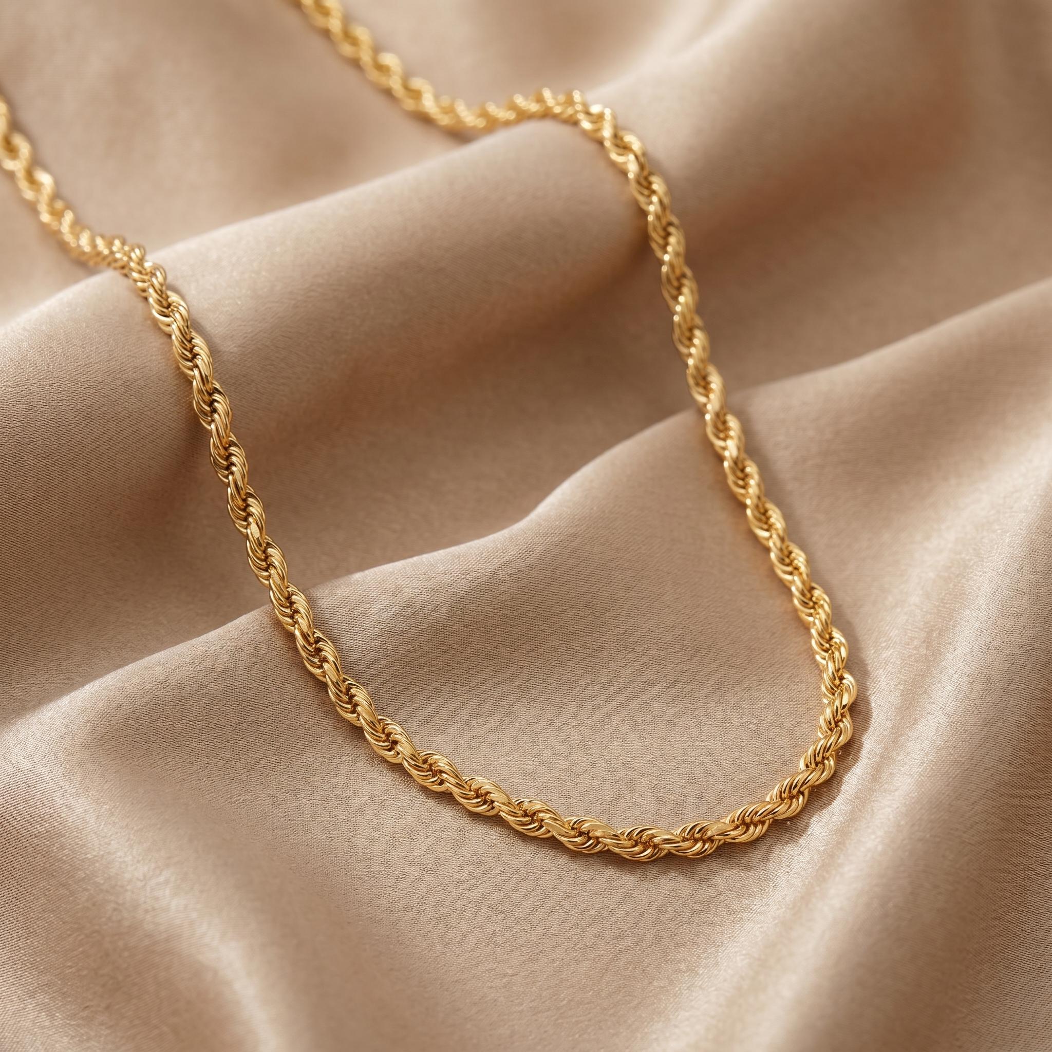 14K Gold Diamond Cut Rope Chain Necklace (2.5mm-4.5mm), Unisex, Birthday gift