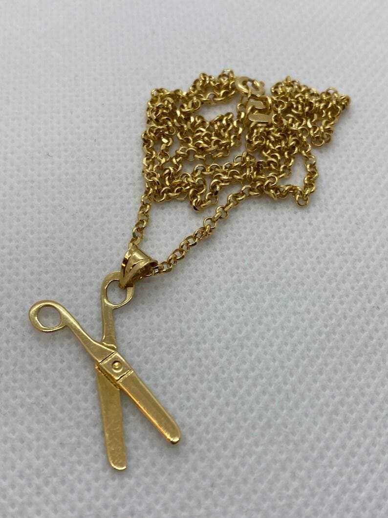 18K Real Gold Scissor Necklace - Rolo Chain Hair Stylist Gift (19.5 inches)