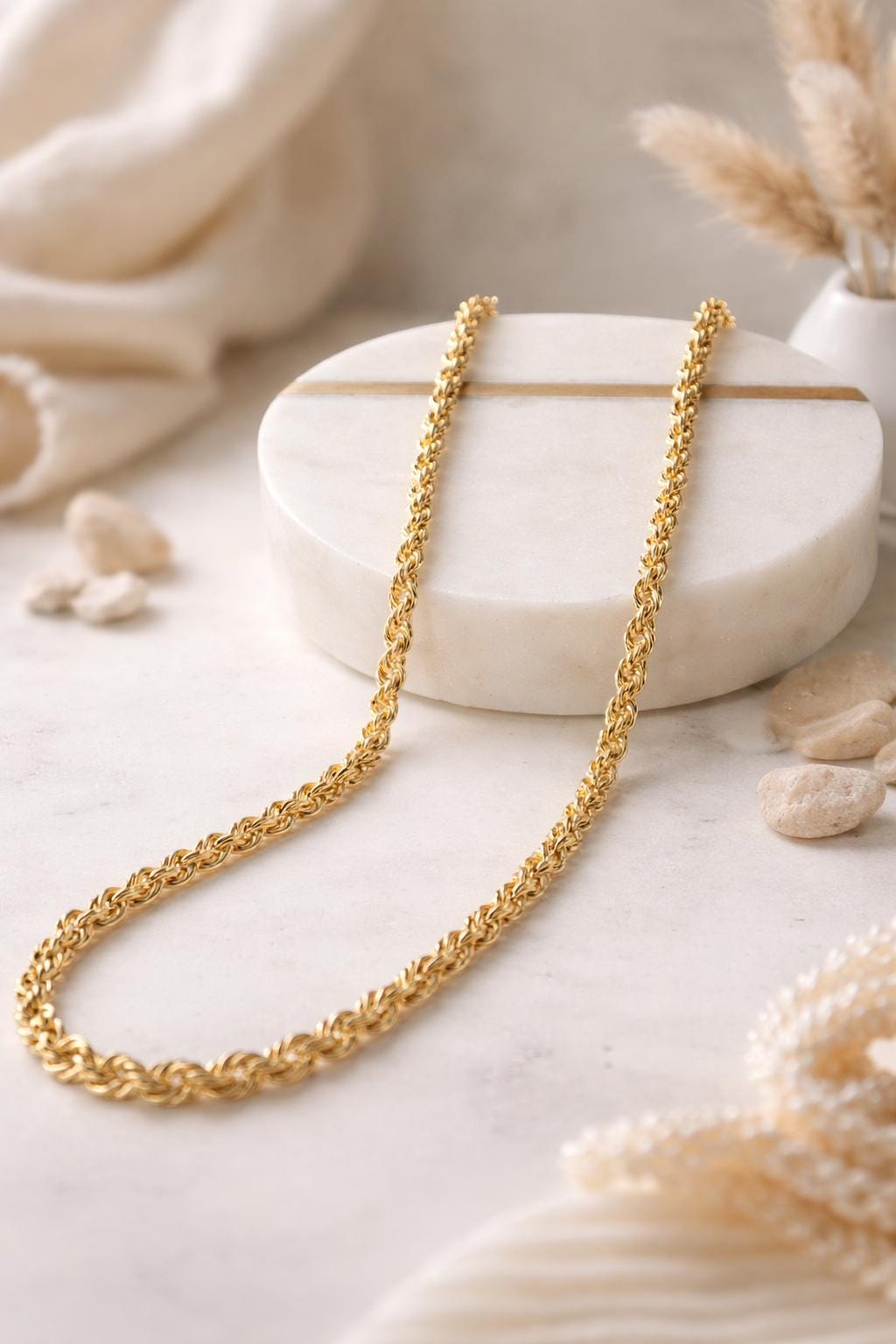 18K Gold Rope Chain Necklace 25 inch- 3.8mm Thickness – Twist Chain, Luxury Minimal Jewelry
