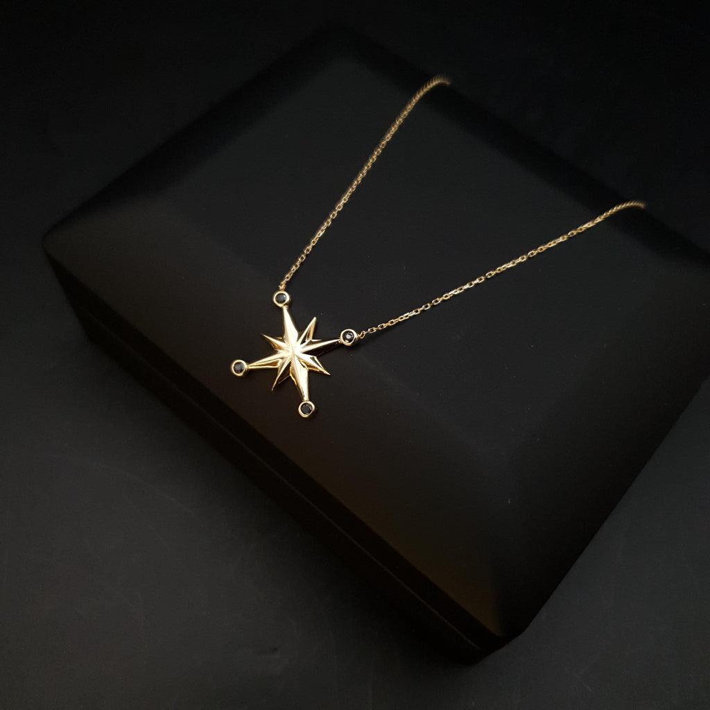 18K Gold North Star Pendant Necklace - 18 inch