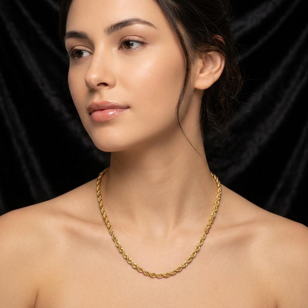 14K Gold Diamond Cut Rope Chain Necklace (2.5mm-4.5mm), Unisex, Birthday gift