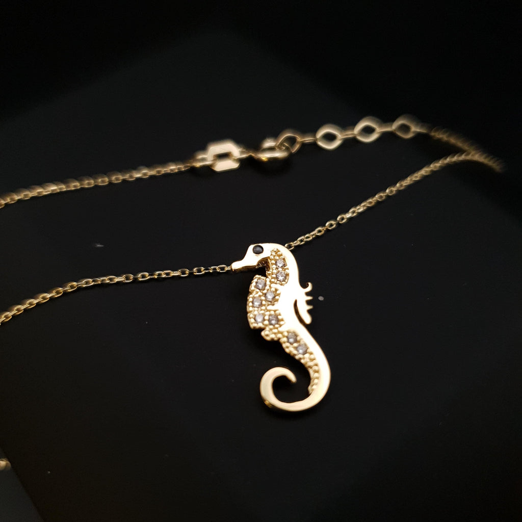18K Real Gold Sea Horse Necklace, Pendant, charm , gift, birthday, Delicate Design, sea lovers