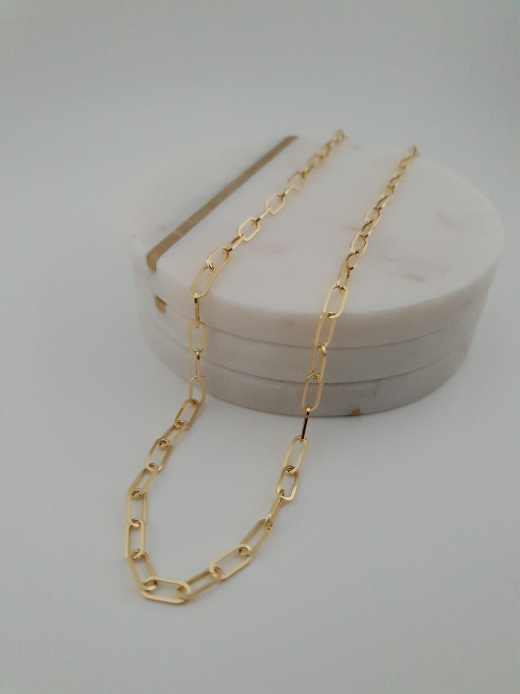 18k Gold Paperclip Chain Necklace: Real Gold Oval Link, 3.3MM Thickness