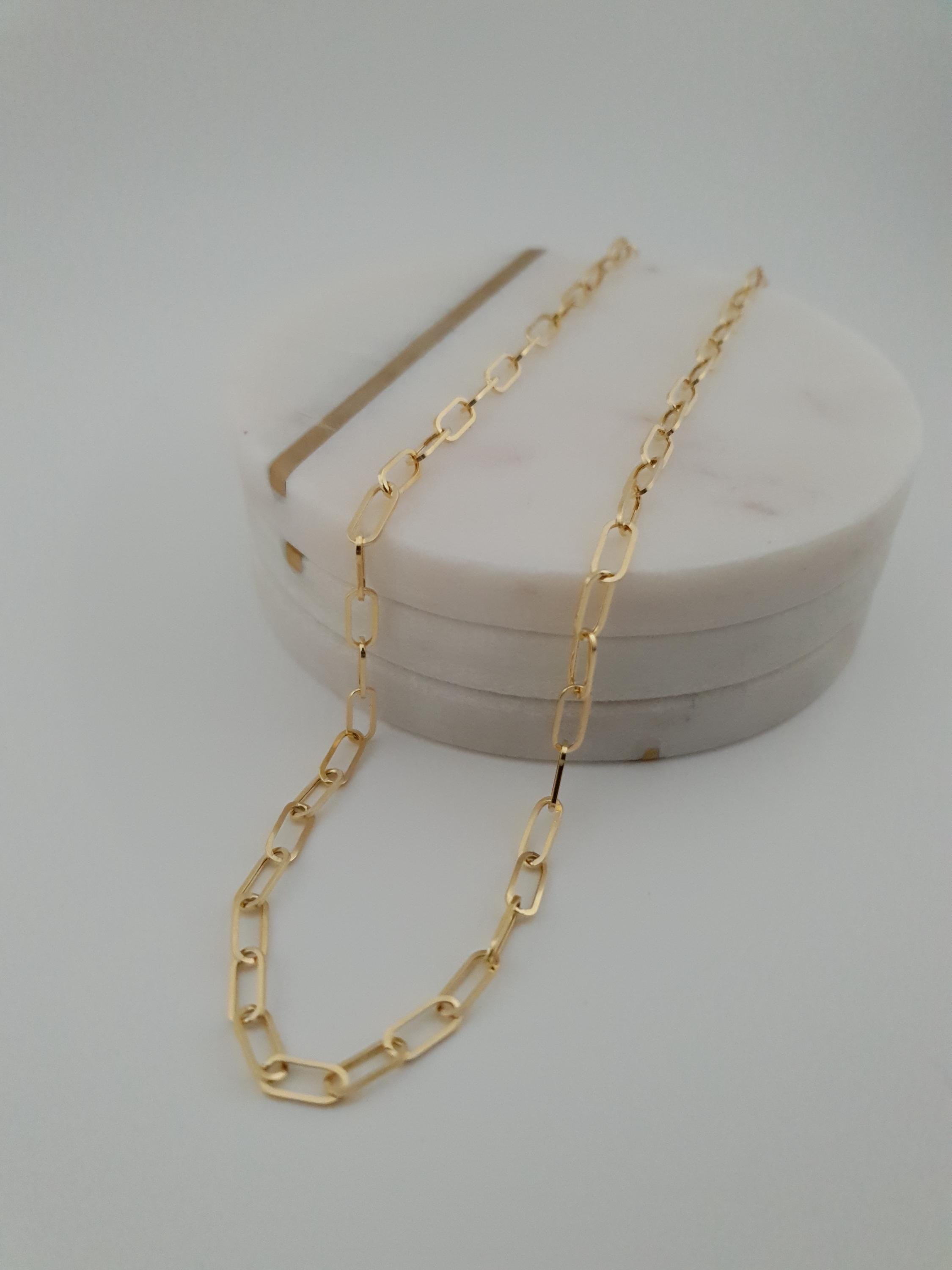 18k Gold Paperclip Chain Necklace: Real Gold Oval Link, 3.3MM Thickness