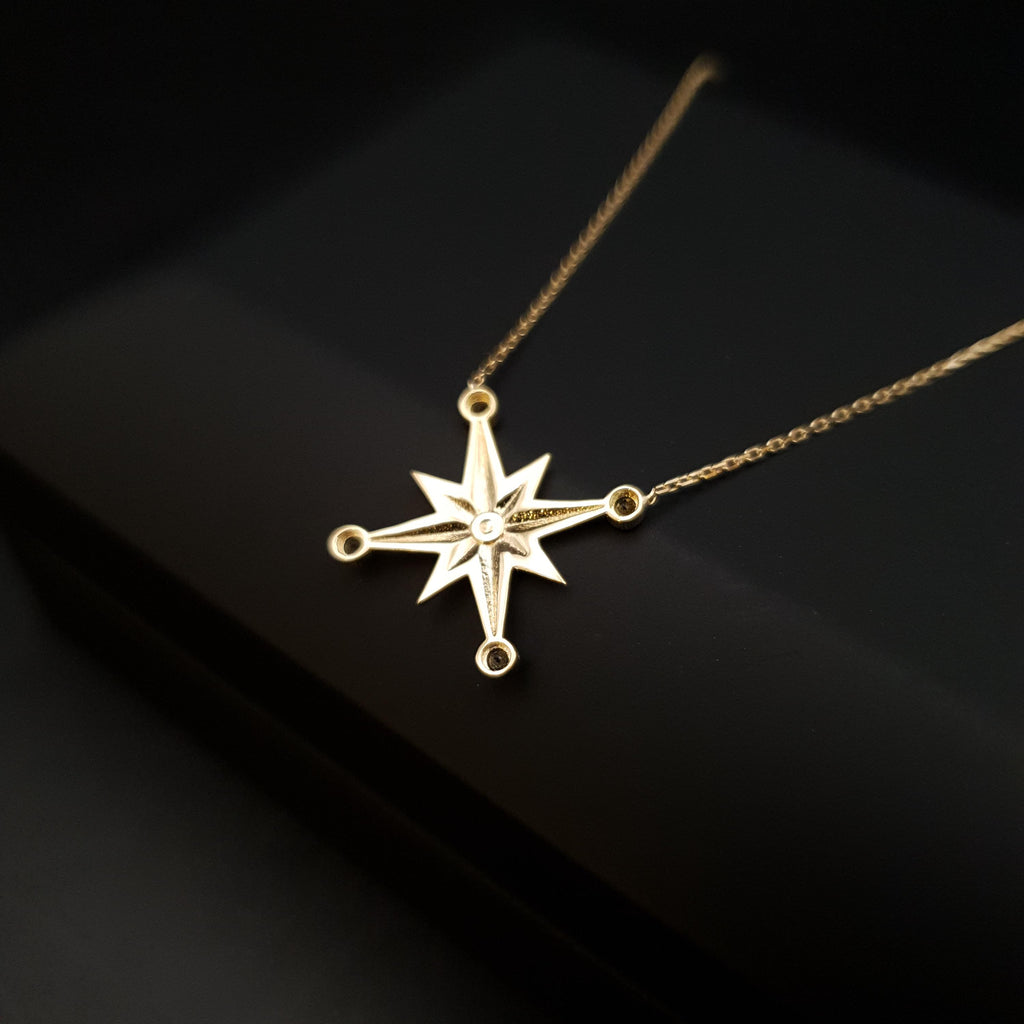 18K Gold North Star Pendant Necklace - 18 inch