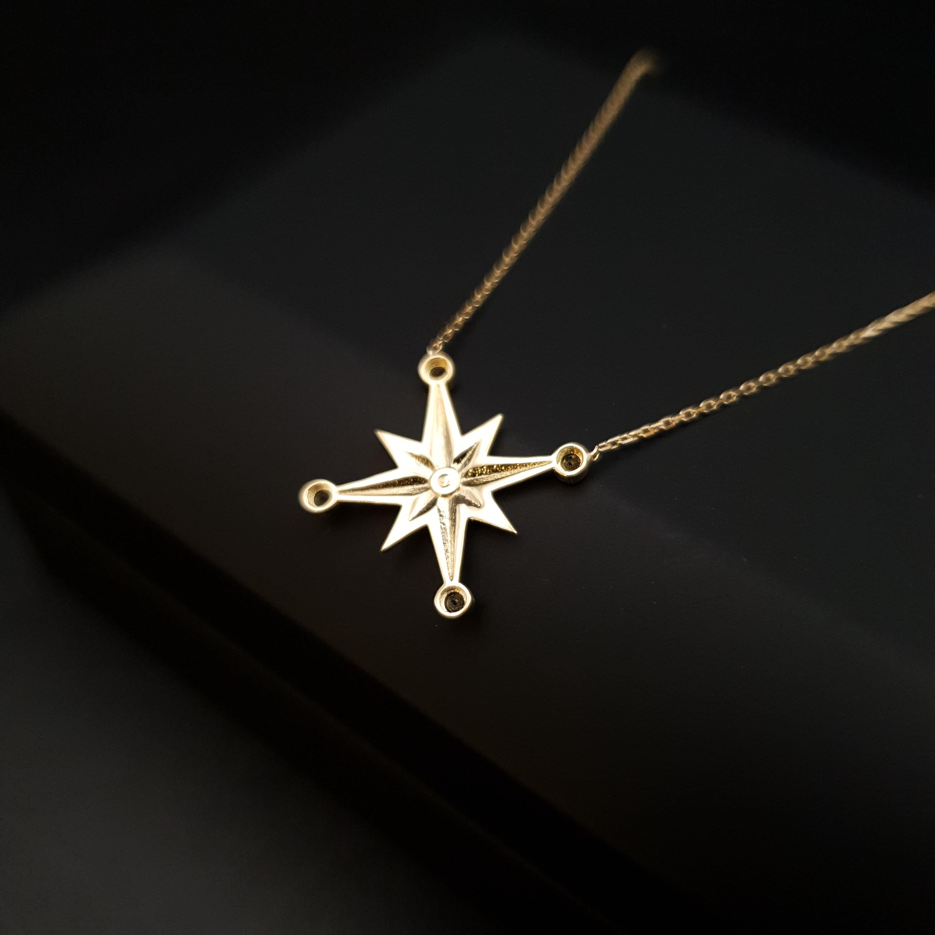 18K Gold North Star Pendant Necklace - 18 inch
