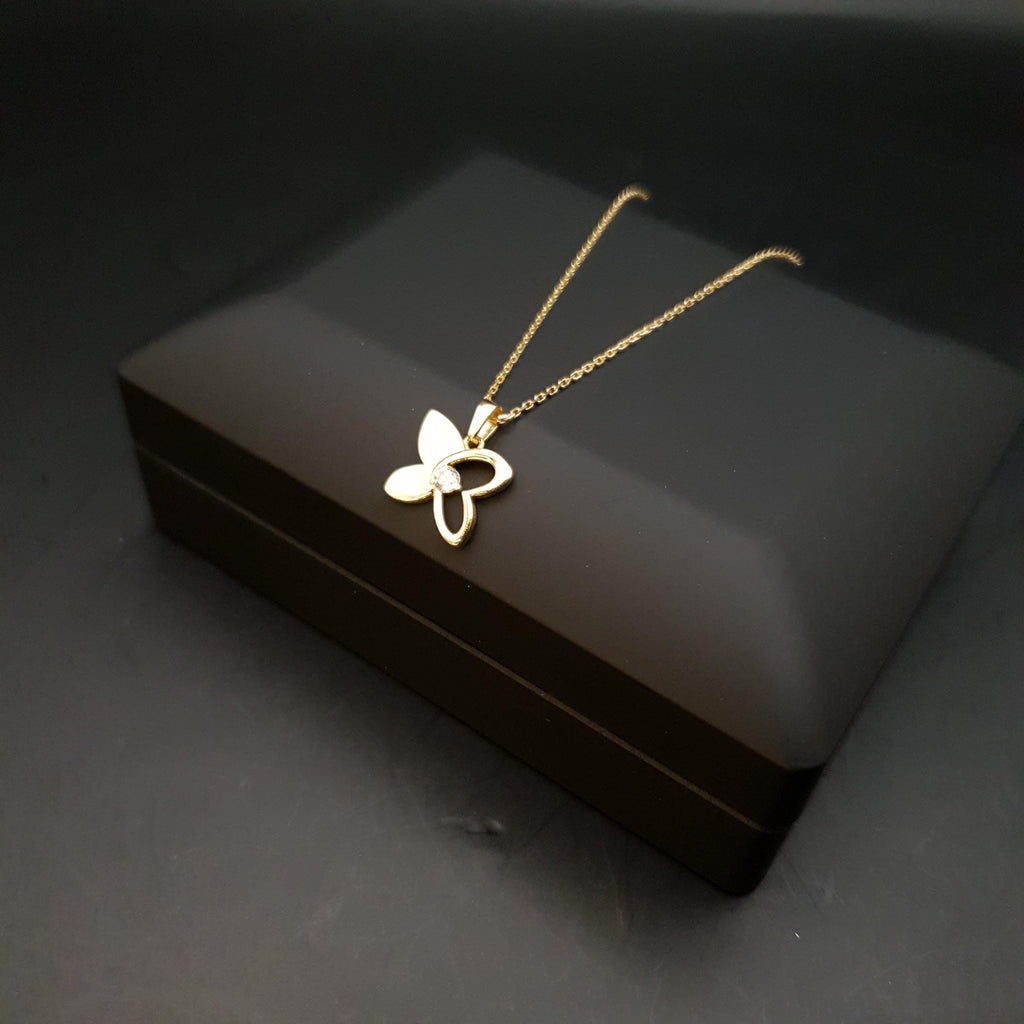 18K Gold Butterfly Necklace with Diamond Pendant