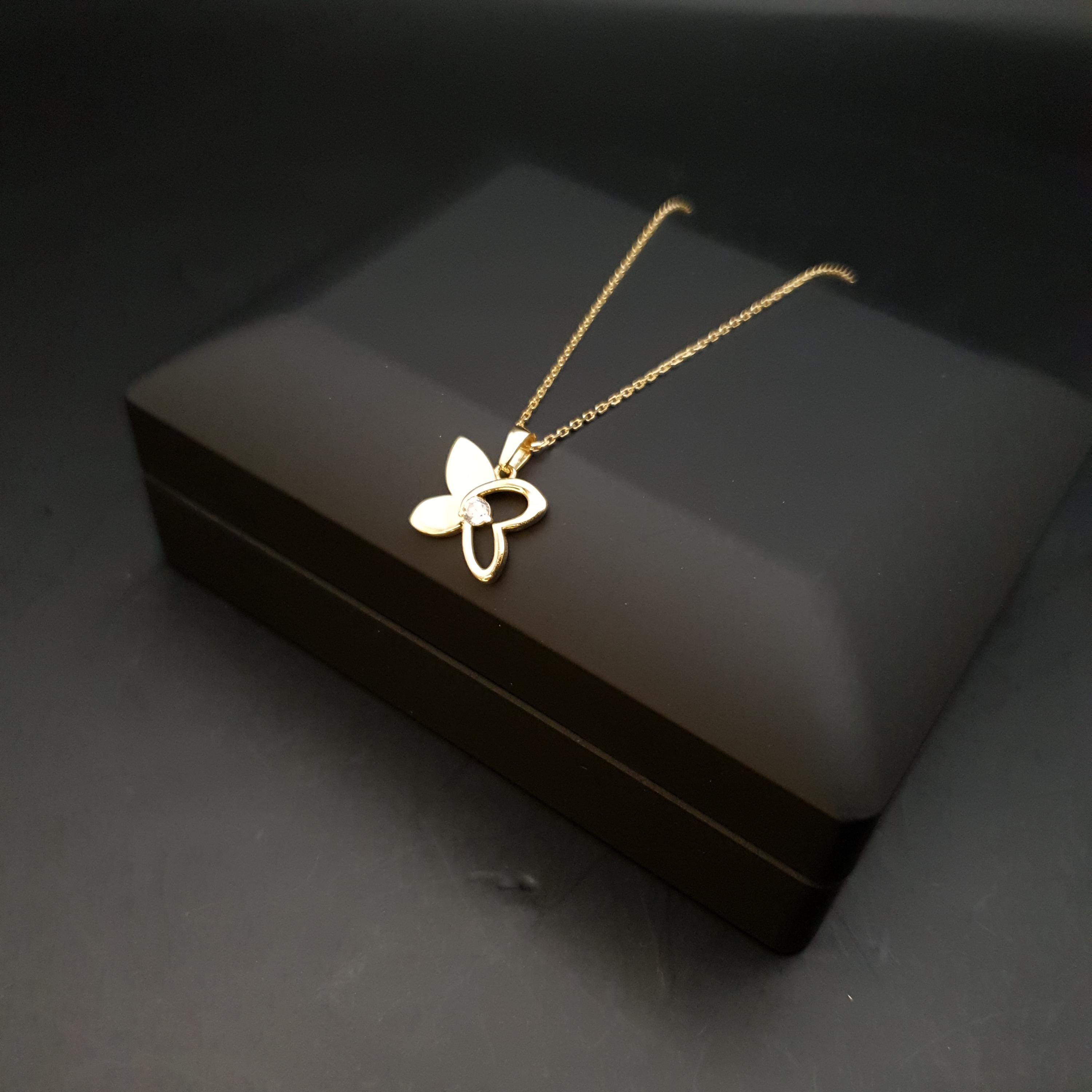 18K Gold Butterfly Necklace with Diamond Pendant