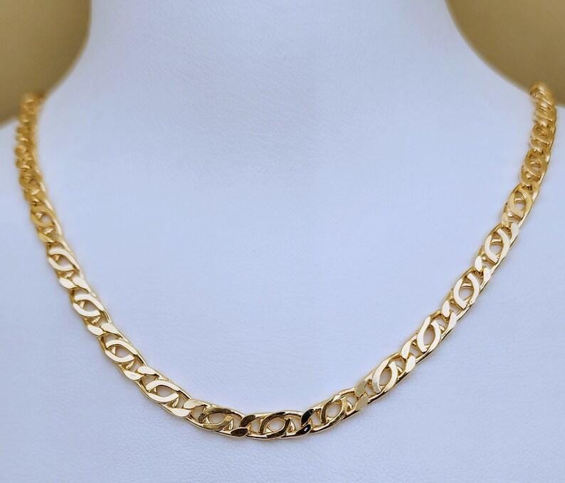 14K Real Gold Tiger Eye Link Chain Necklace: Solid Gold Unisex Jewelry