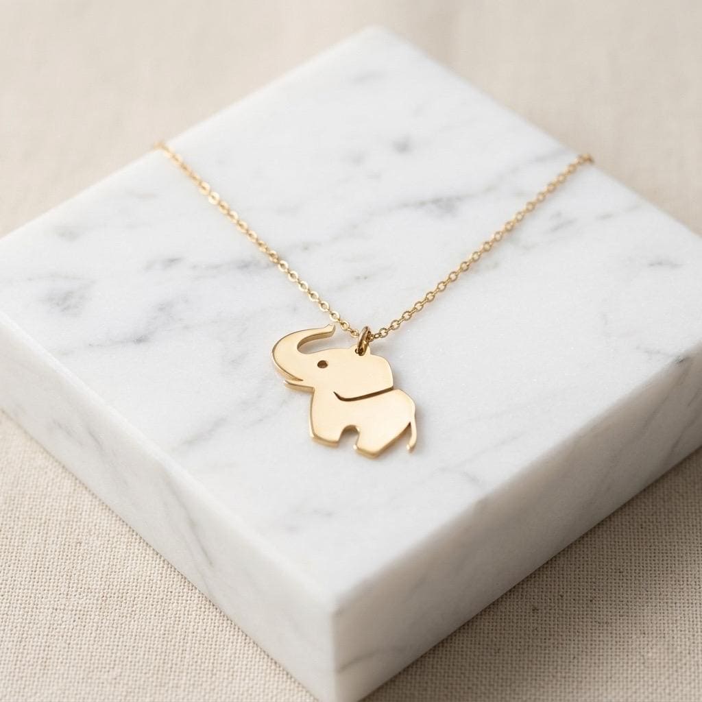 14K Gold Baby Elephant Necklace, Dainty Animal Pendant