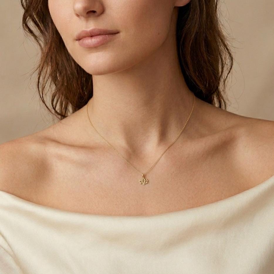 14K Gold Lotus Flower Pendant Necklace: Yoga Jewelry Gift