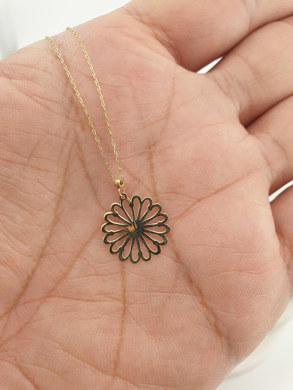 14K Gold Tiny Flower Pendant Necklace: Dainty Charm